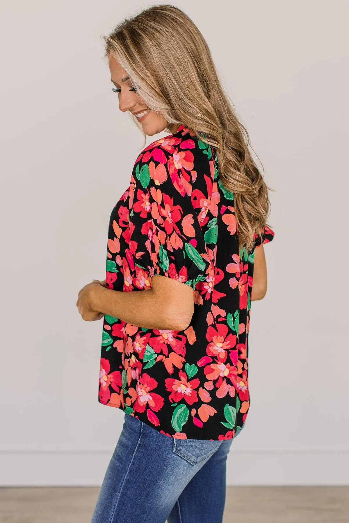 Shine So Bright Floral Blouse- Black