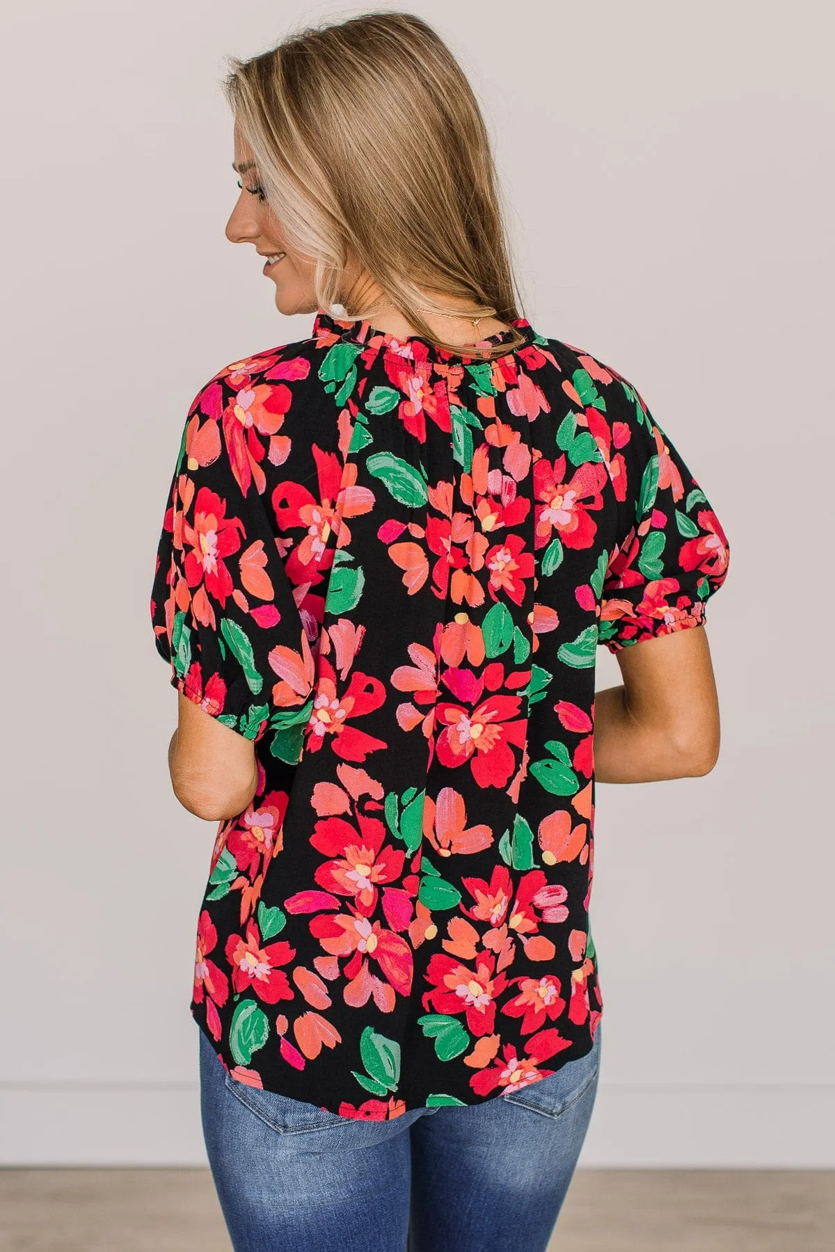 Shine So Bright Floral Blouse- Black