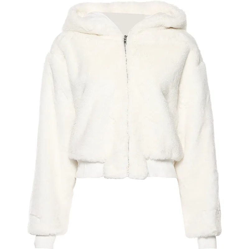 Short plush coat loose hooded top