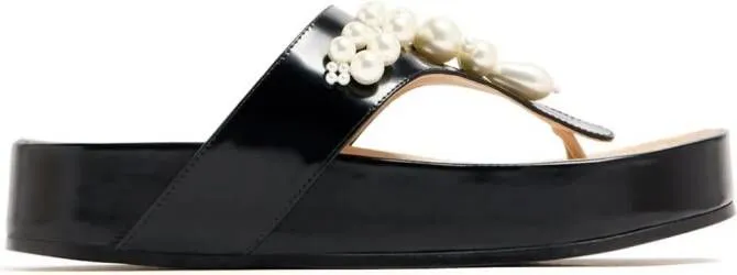 Simone Rocha faux-pearl embellished leather sandals Black