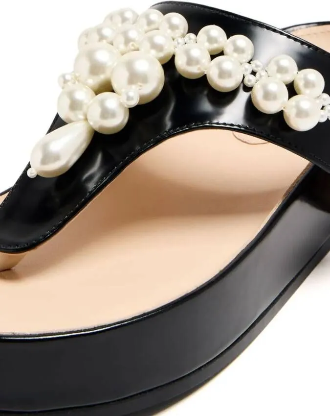 Simone Rocha faux-pearl embellished leather sandals Black