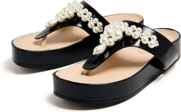 Simone Rocha faux-pearl embellished leather sandals Black