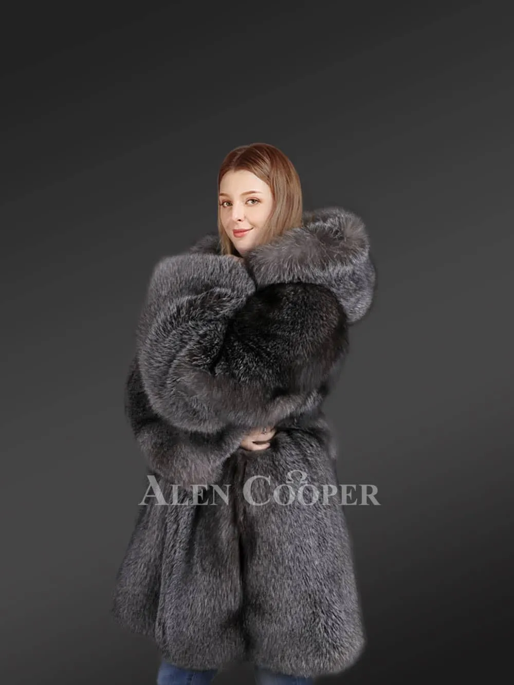 Slate Grey Fur Coat For Women