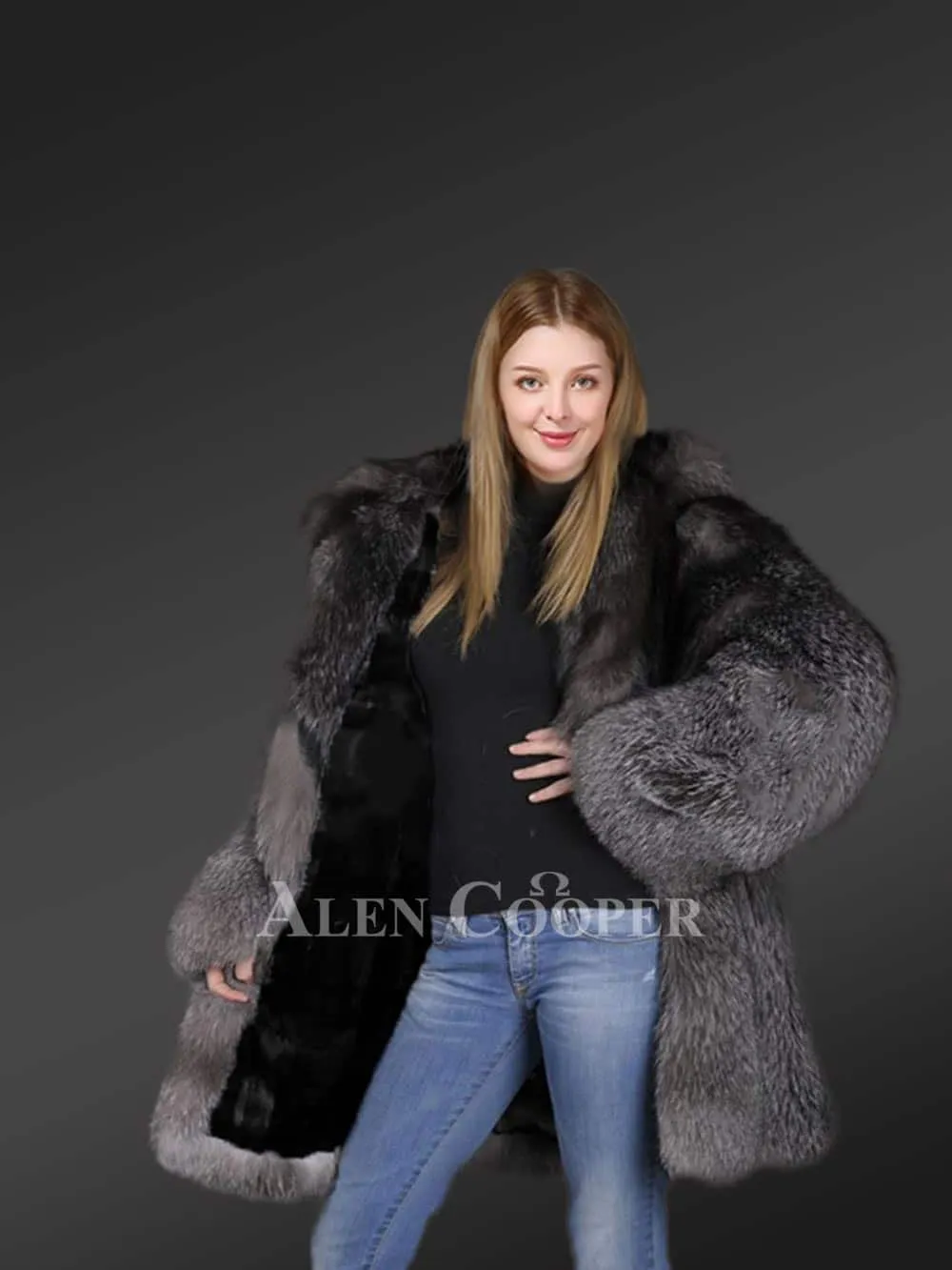 Slate Grey Fur Coat For Women