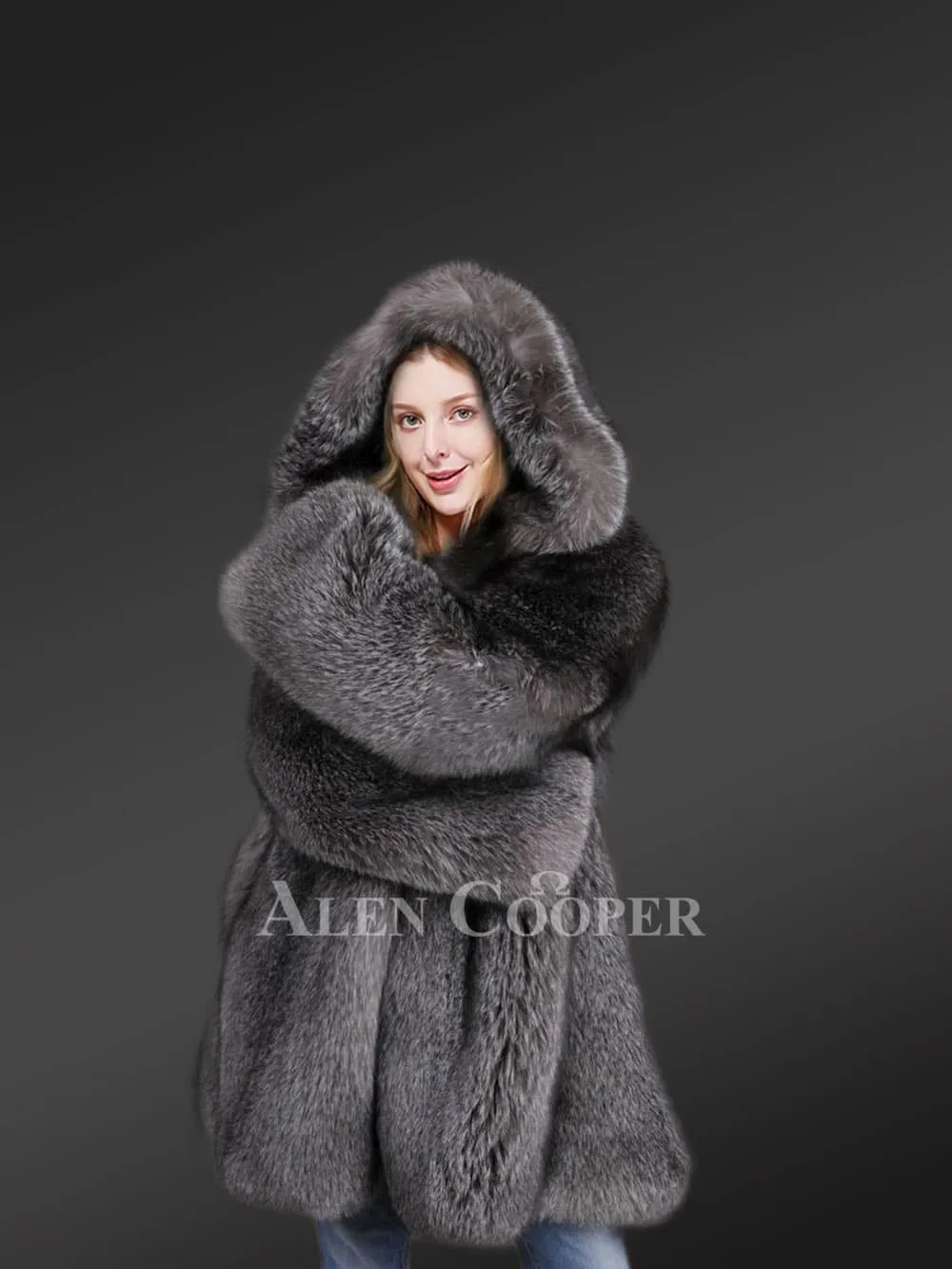 Slate Grey Fur Coat For Women