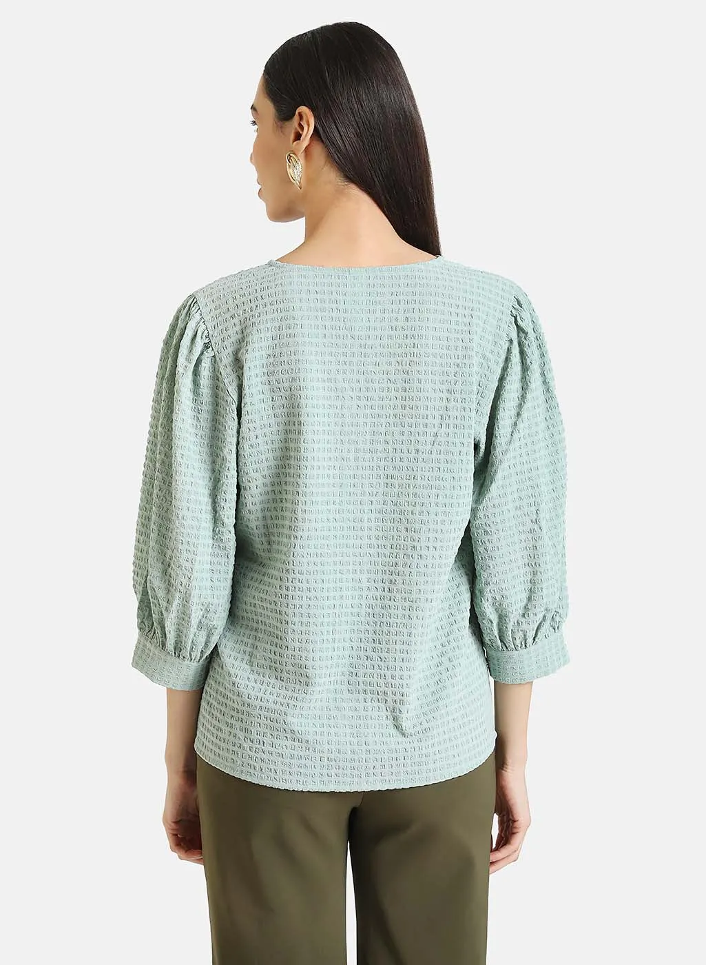 Textured Shirt With Puff Sleeves