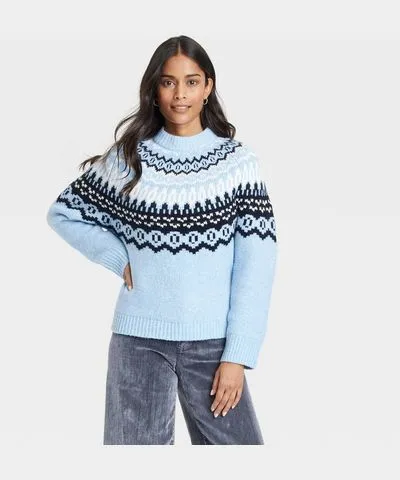 Universal Thread Women's Crewneck Pullover Sweater - Universal Thread™ Blue Fairisle