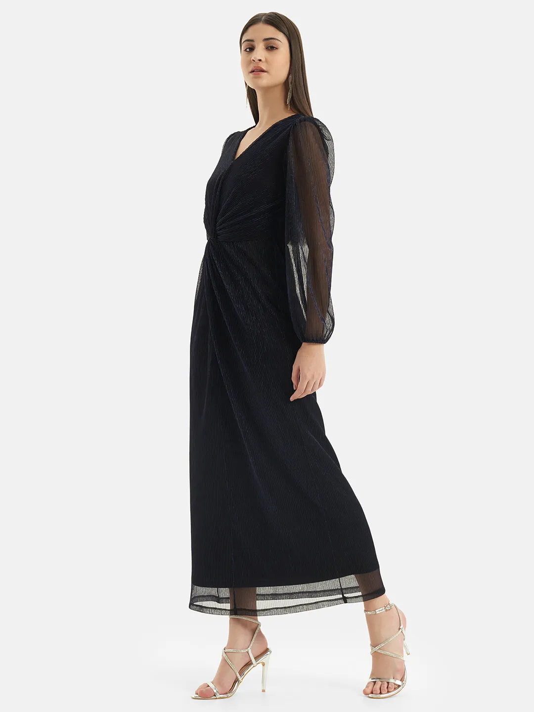 V Neck Frnt Knot Maxi Dress