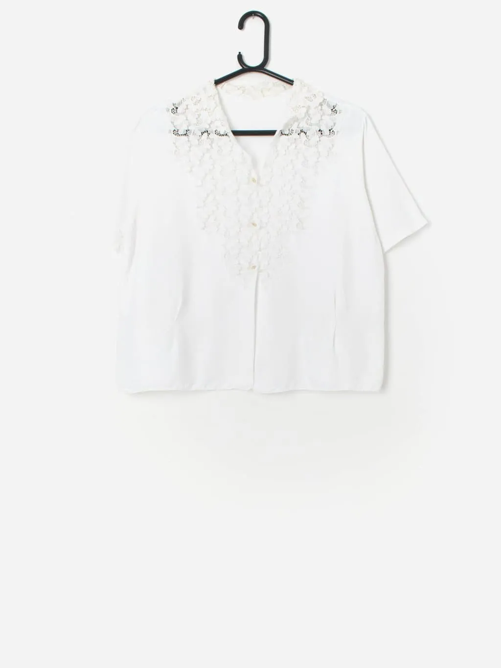 Vintage white blouse with pretty lace front – Large