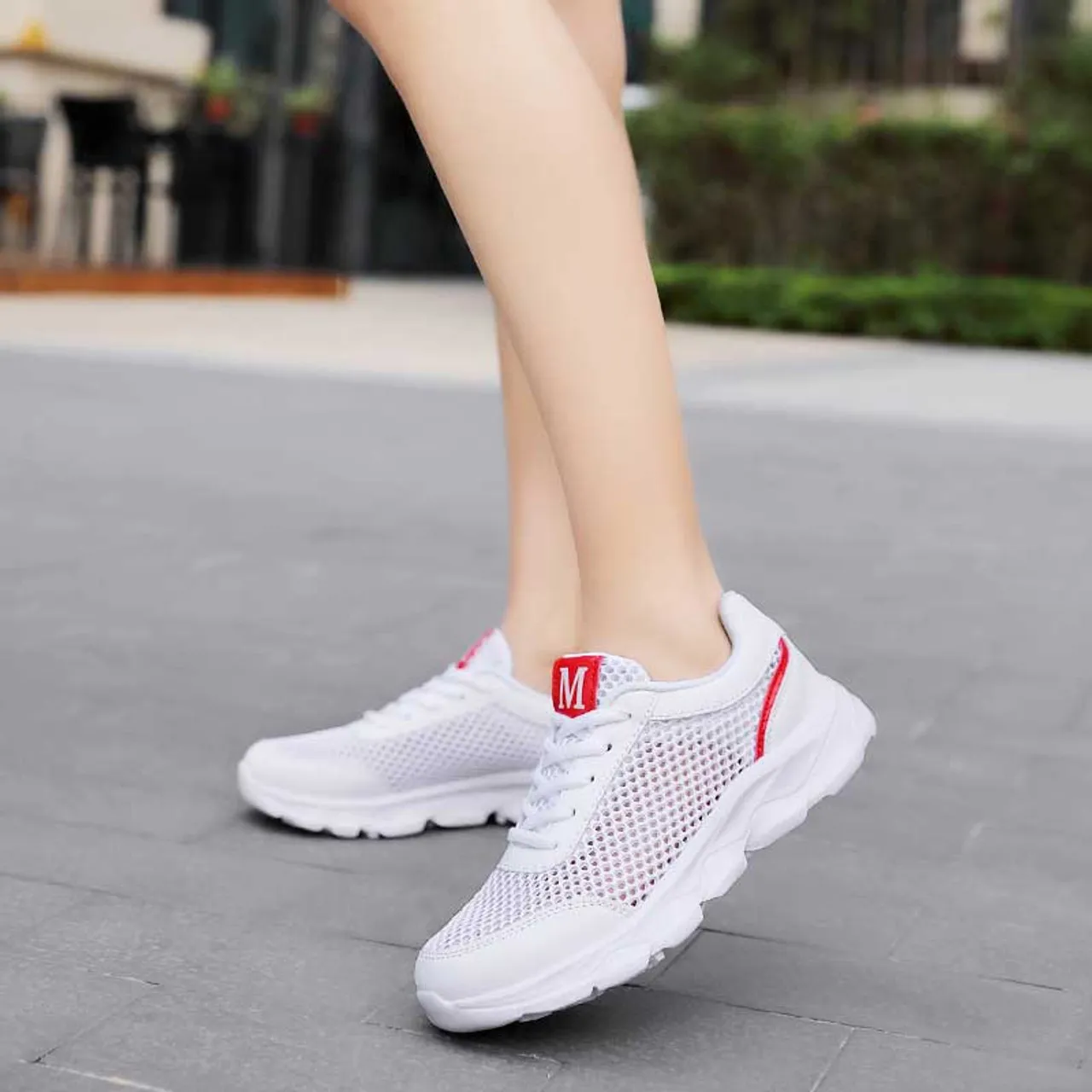 White casual M pattern hollow out shoe sneaker