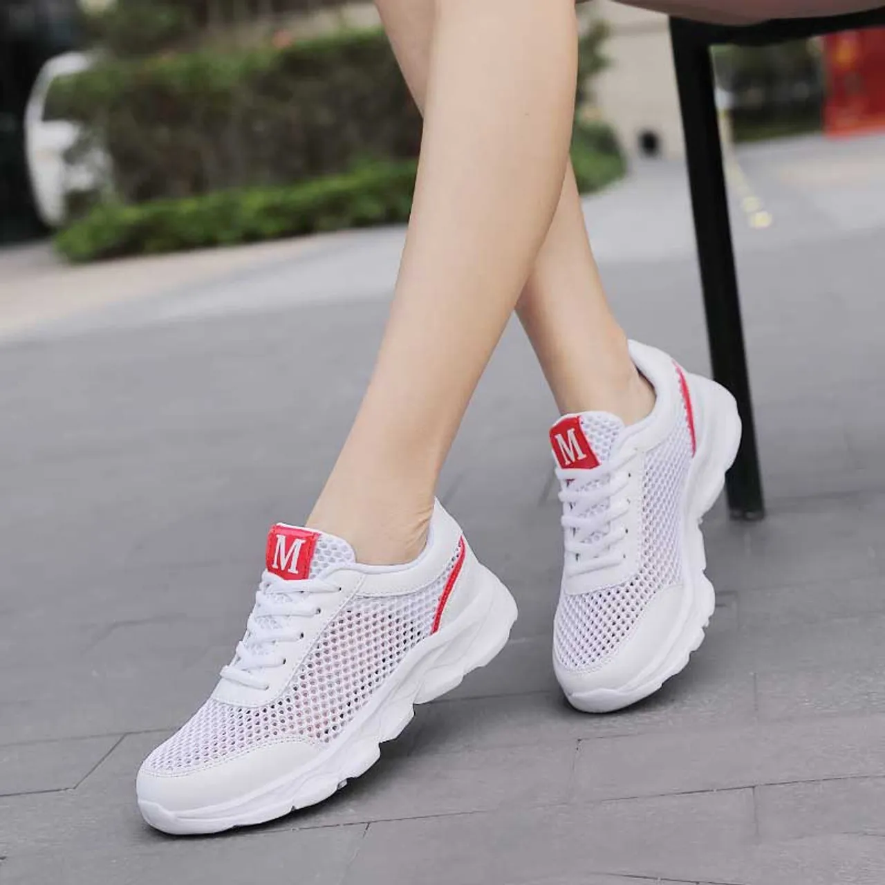 White casual M pattern hollow out shoe sneaker