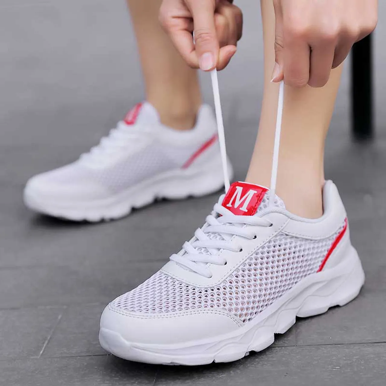 White casual M pattern hollow out shoe sneaker