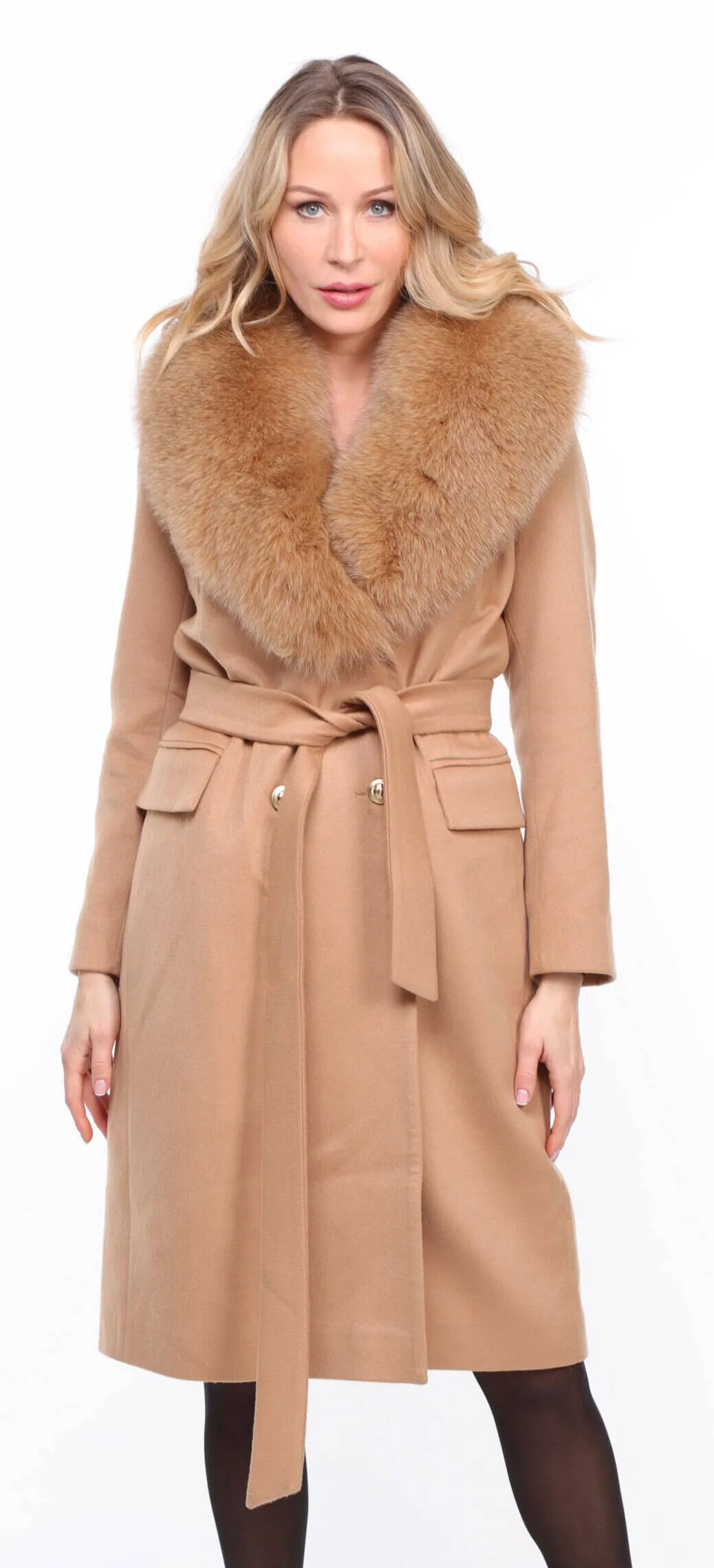 Women's gold \mona\ wool + fox coat