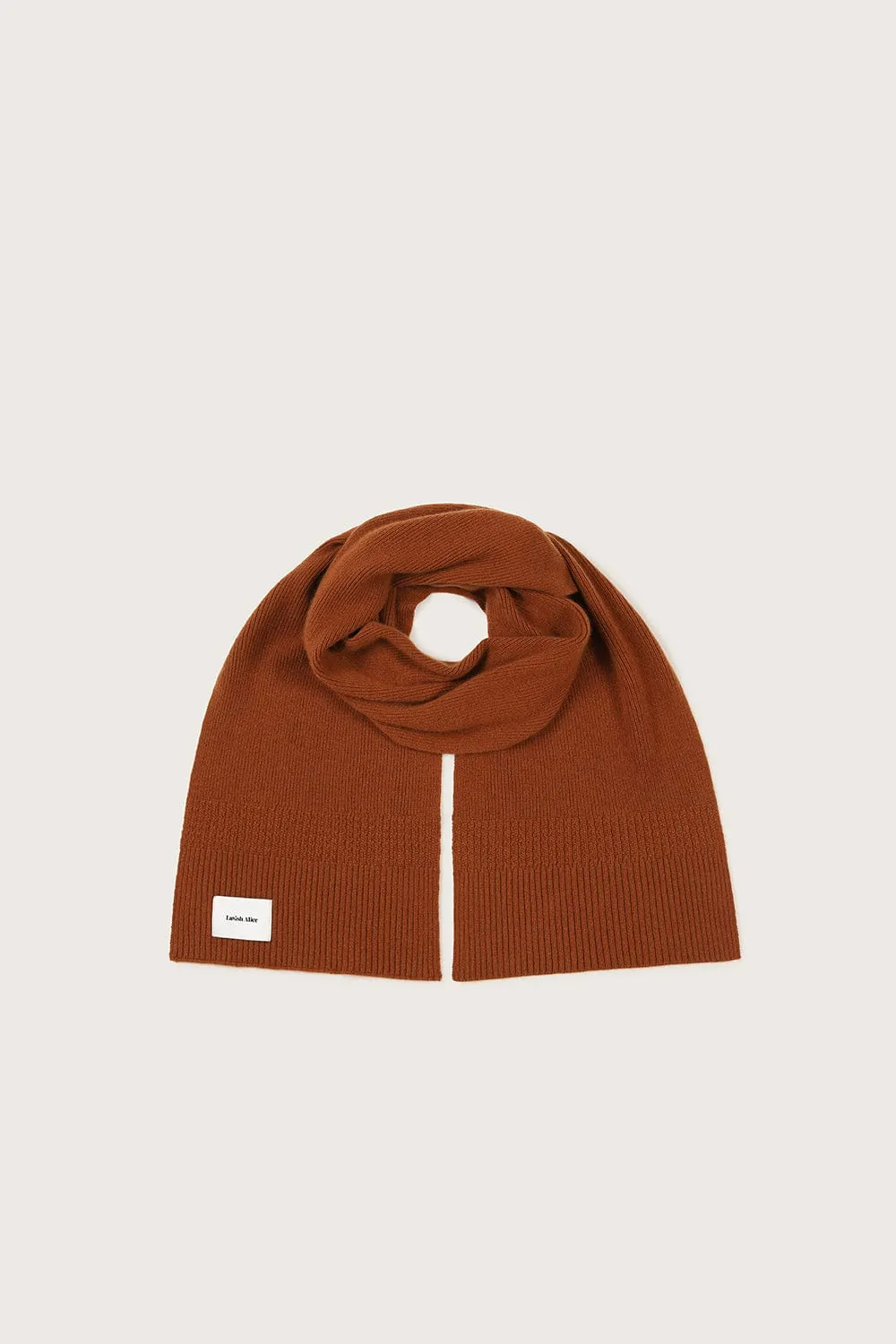 ZOHA Knitted Cashmere Blend Scarf in Camel